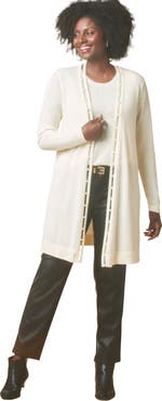 Jessica London Pearl Trim Carefree Cashmere Cardigan
