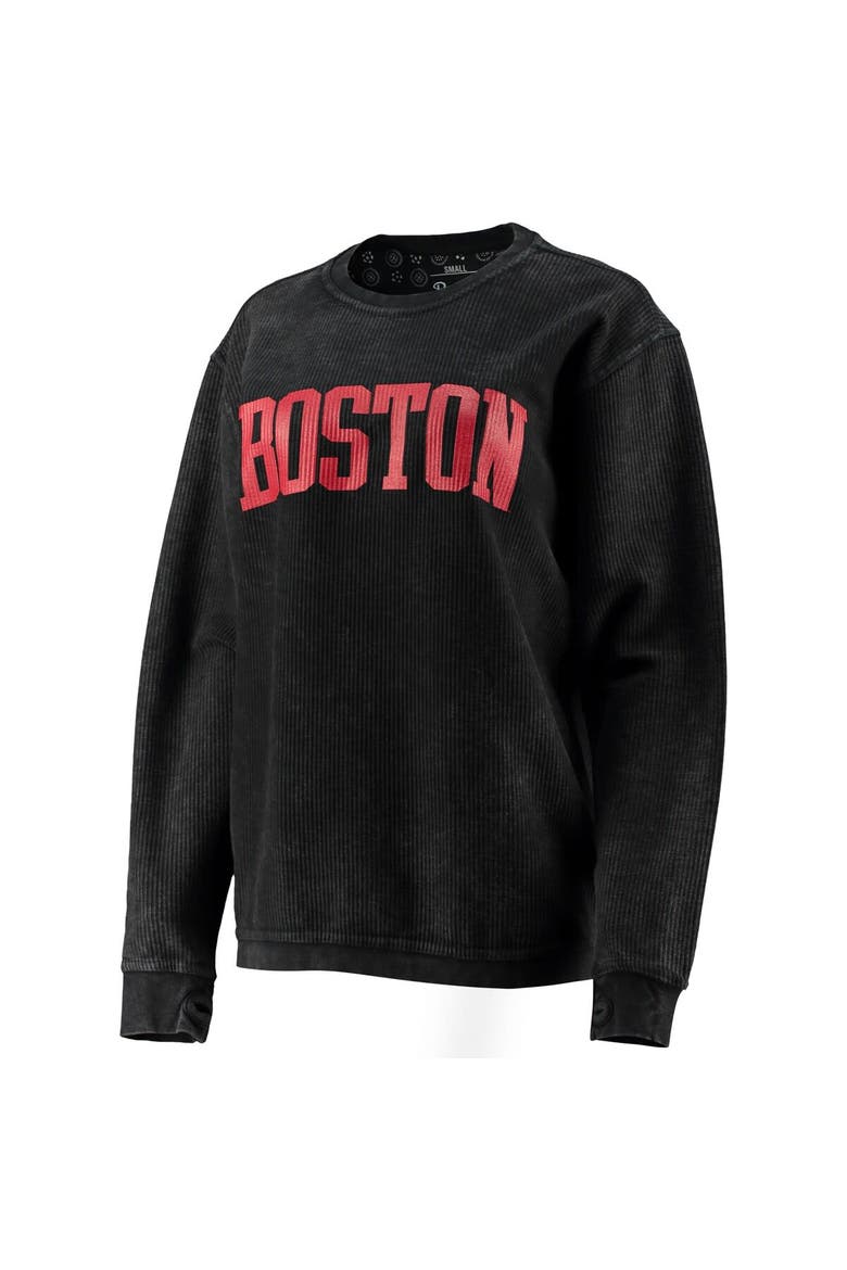 Women's Pressbox Black Boston University Comfy Cord Vintage Wash Basic Arch Pullover Sweatshirt, Alternate, color, Black