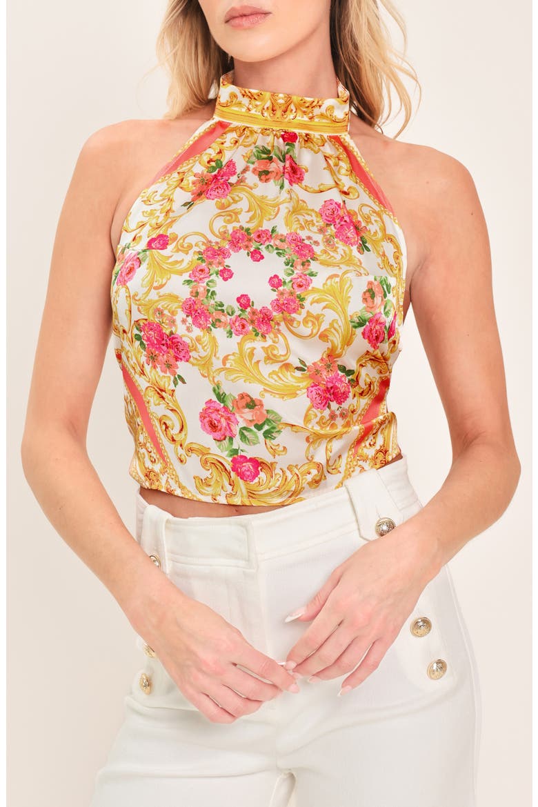 Satin Halter Crop Top, Main, color, IVORY PINK