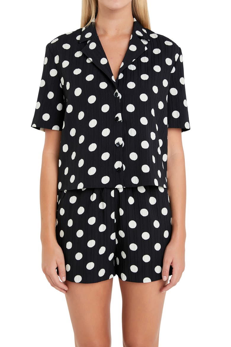 Textured Dot Camp Shirt, Alternate, color, BLACK/ IVORY