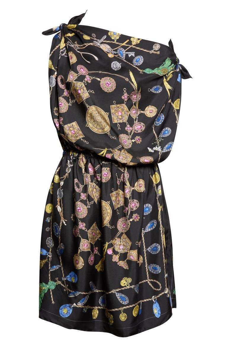 Broken Jewels Print Silk Twill Dress, Main, color, BLACK AZUR GOLD