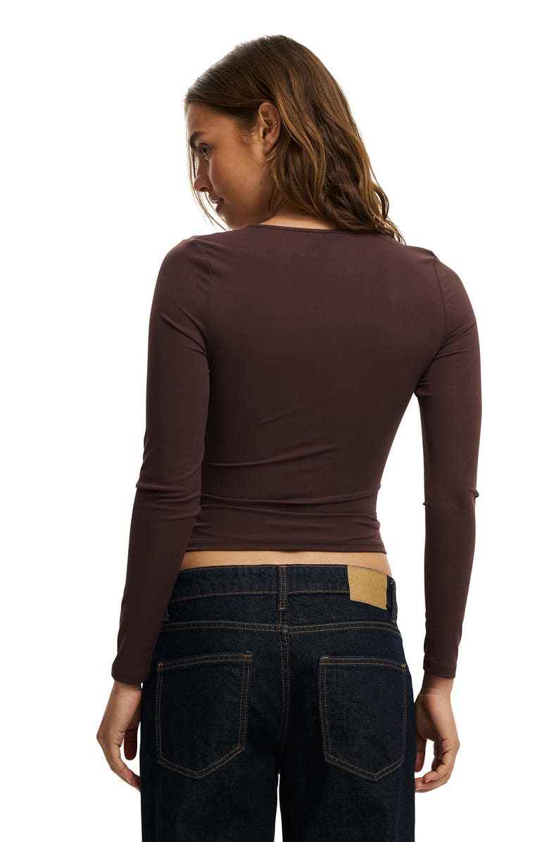 Cotton On Women's Steffi Trim Long Sleeve Top, Alternate, color, Dark Oak