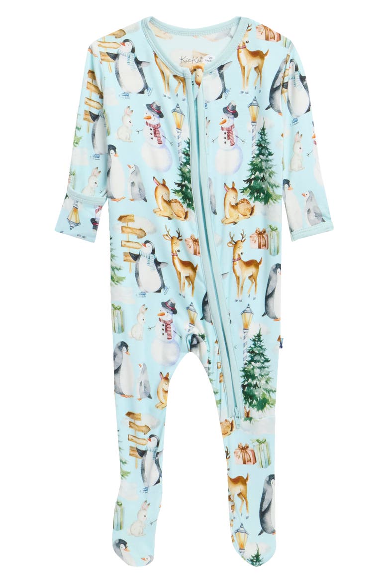 Two-Way Zip Footie, Main, color, SPRING SKY WINTER WOODLAND