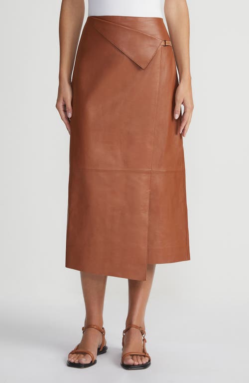 Lafayette 148 Nappa Lambskin Leather Asymmetric Panel Skirt In Copper