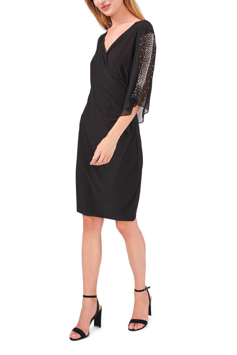 Embellished Sleeve Sheath Dress, Main, color, BLACK