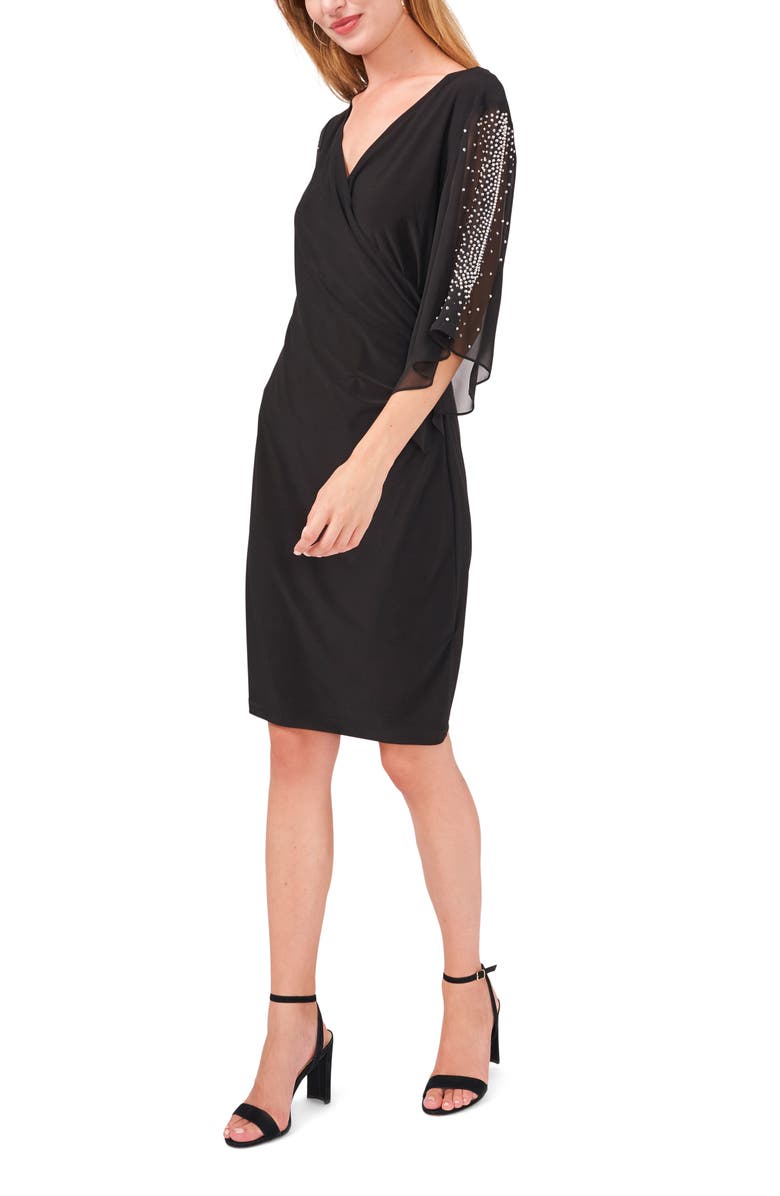 Chaus Embellished Sleeve Sheath Dress, Main, color, Black