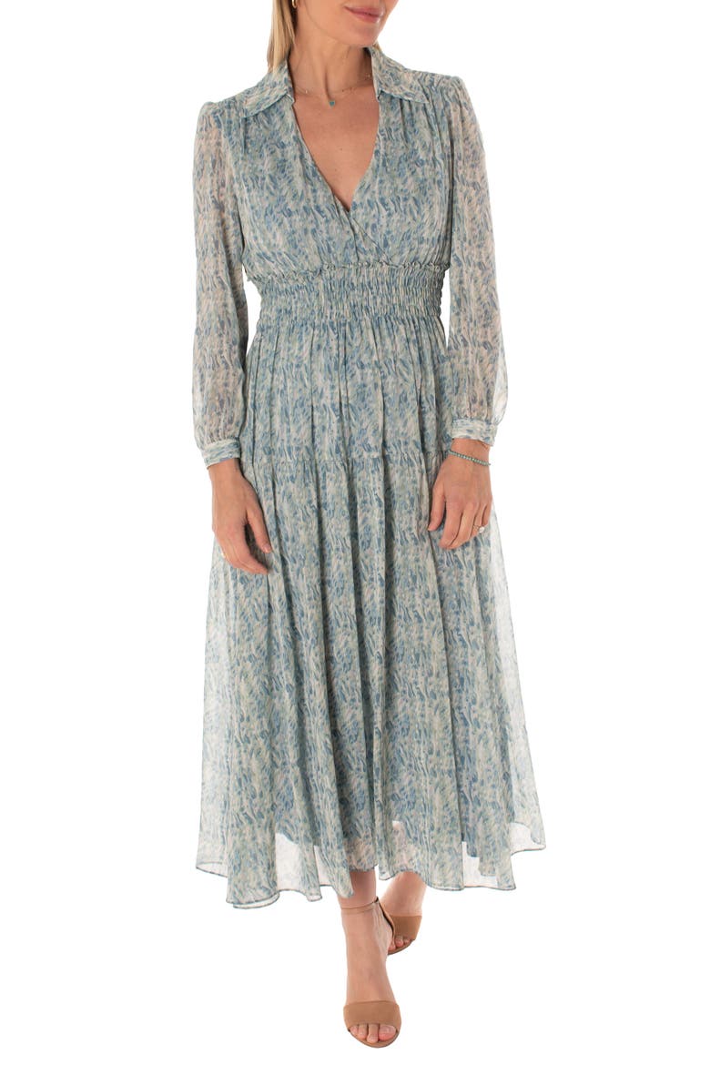 Long Sleeve Smocked Maxi Dress, Main, color, SAGE PERIWINKLE