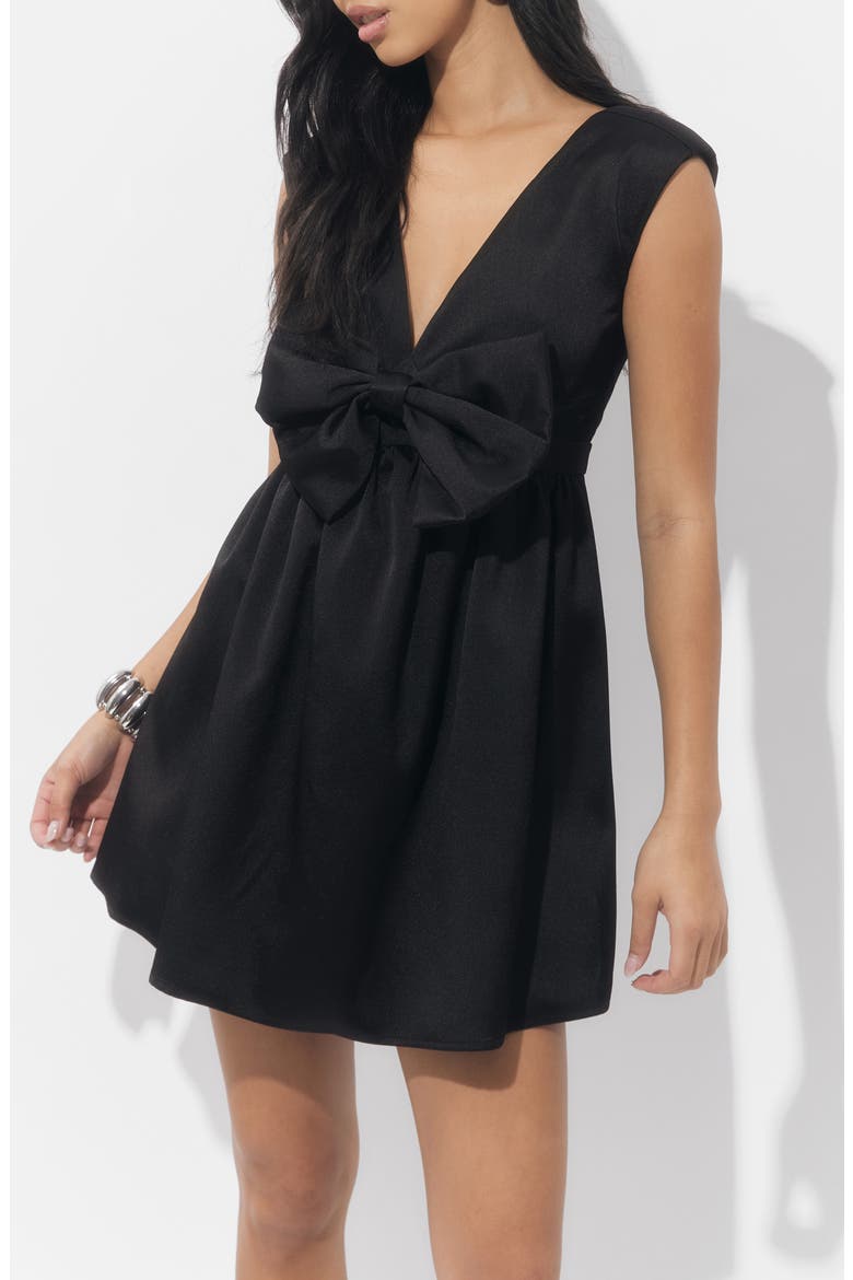 Elaine Taffeta Bow Minidress, Alternate, color, BLACK