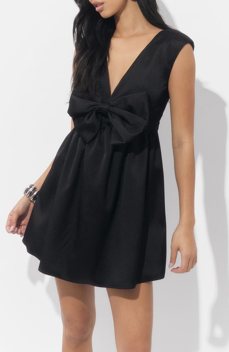 Adelyn Rae Elaine Taffeta Bow Minidress, Alternate, color, Black