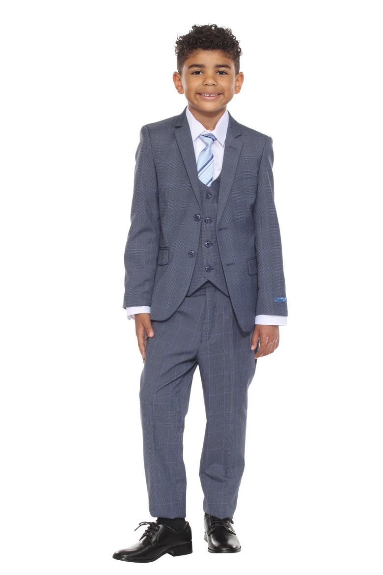 Kids' Glen Plaid Five-Piece Suit, Alternate, color, BLUE