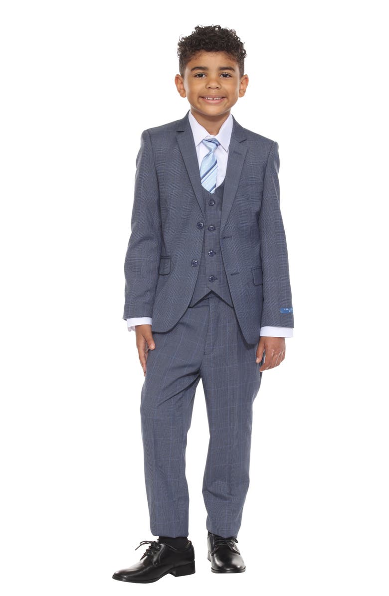 Perry Ellis Kids' Glen Plaid Five-Piece Suit, Alternate, color, Blue
