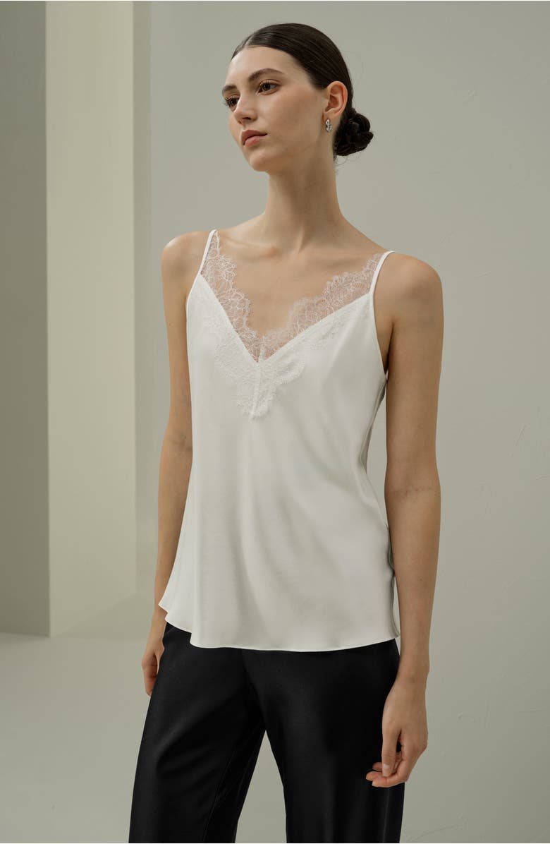 Lilysilk Women's Bias Cut Lace-Trimmed Silk Camisole, Alternate, color, Ivory
