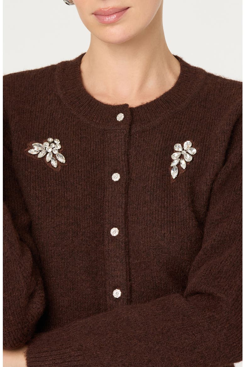 Kalie Embellished Cardigan, Alternate, color, BROWN