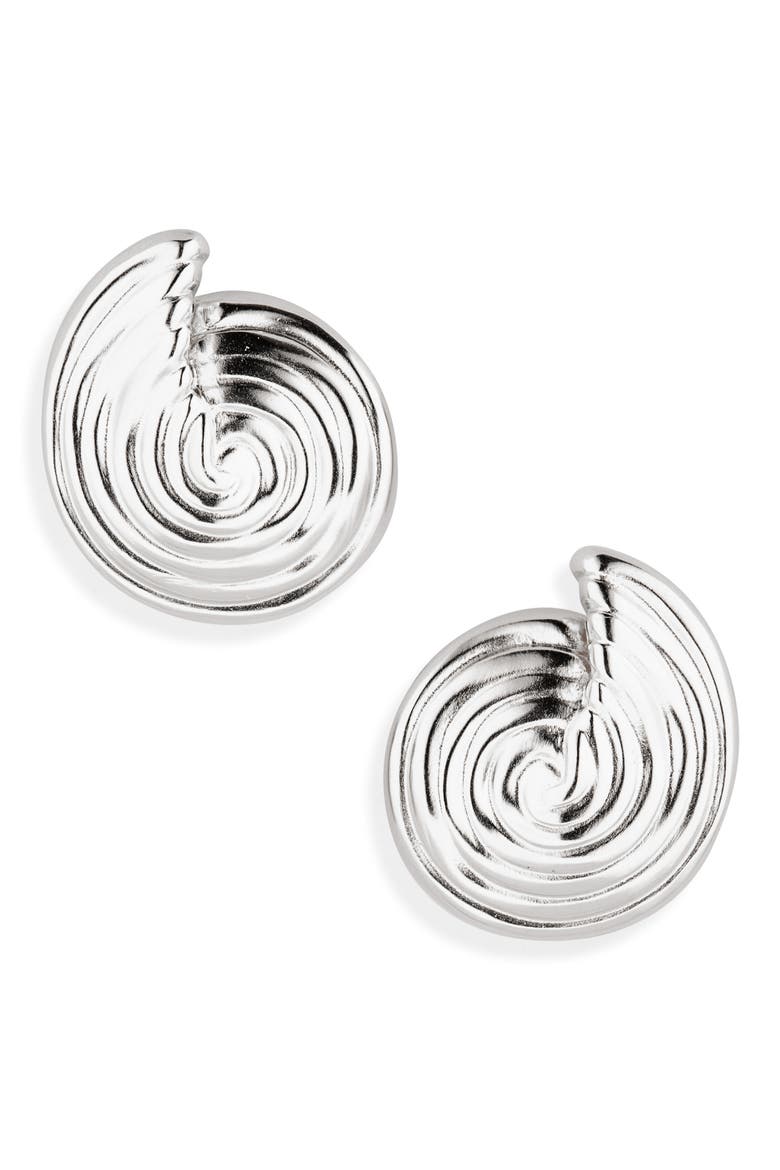 Small Spiral Stud Earrings, Main, color, SILVER