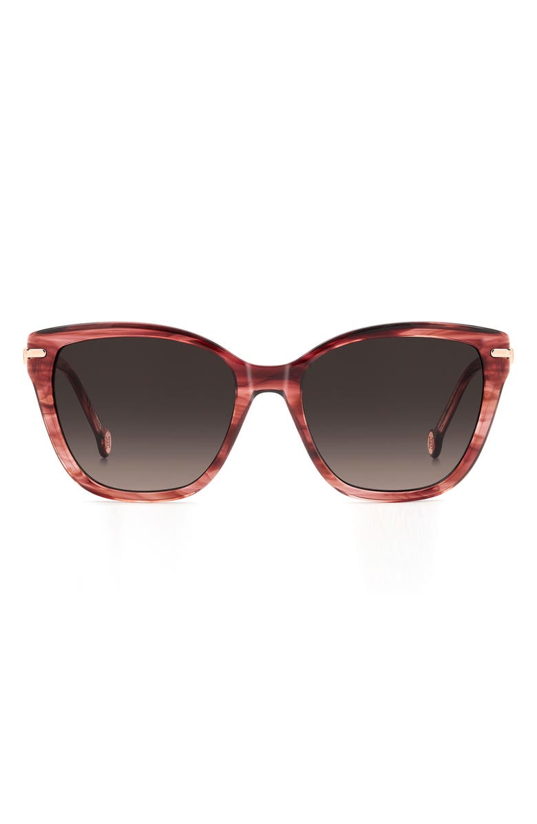 Carolina Herrera Her 55mm Gradient Cat Eye Sunglasses, Main, color, Red Horn/ Brown Sf