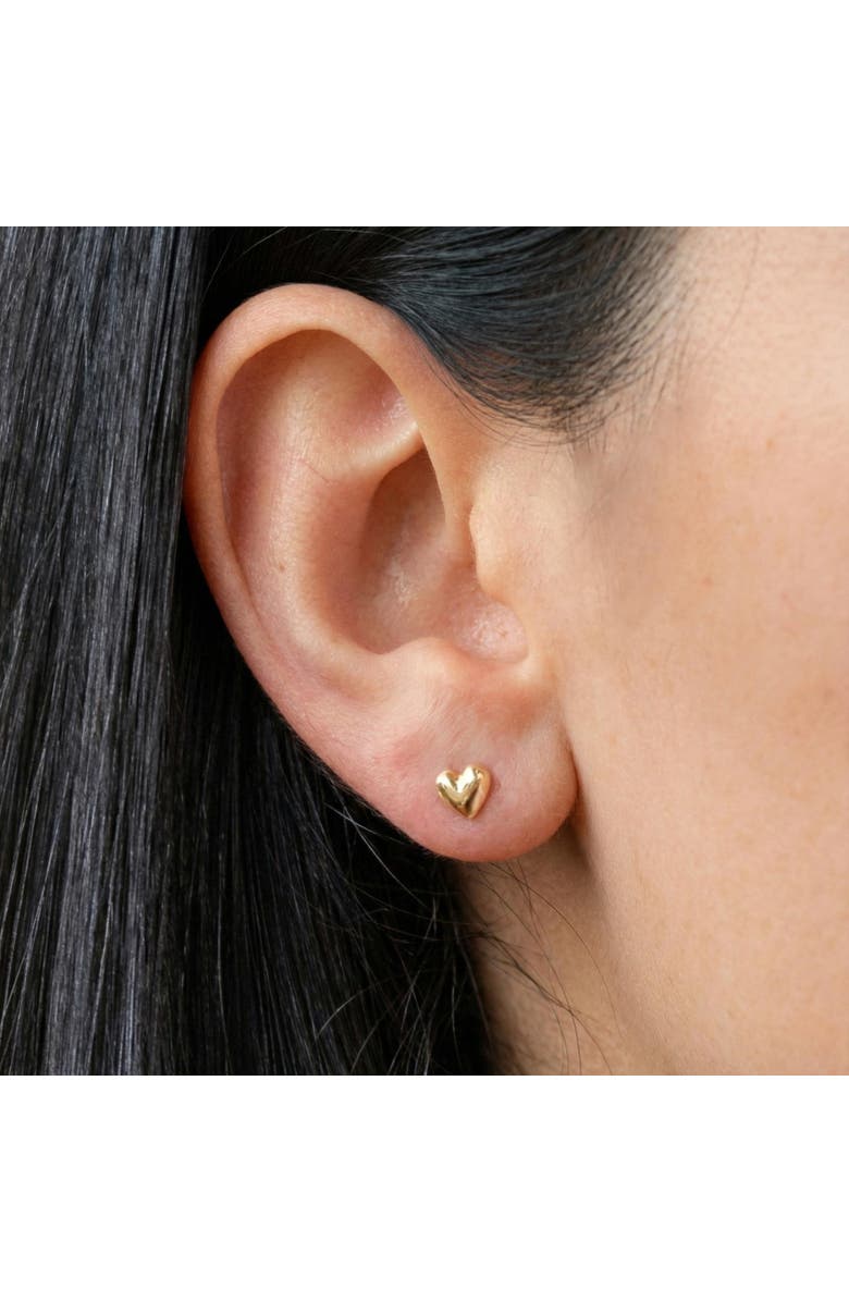 The Lovery Fine Jewelry Mini Puffy Heart Screw Back Stud Earrings, Alternate, color, Gold