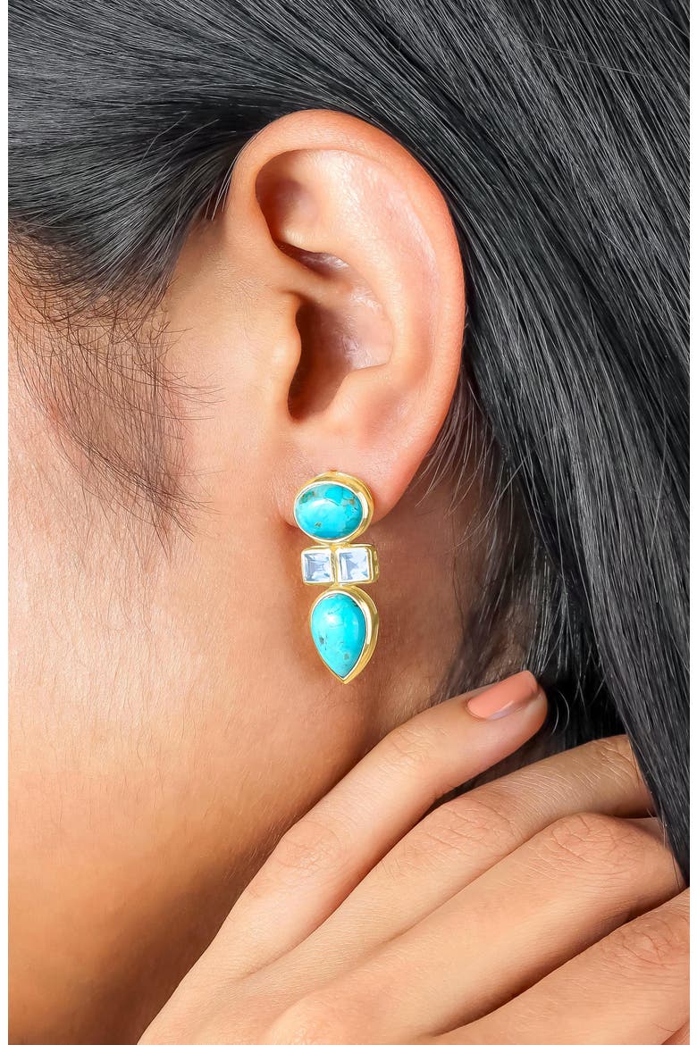 Stabilized Turquoise & Topaz Drop Earrings, Alternate, color, BLUE