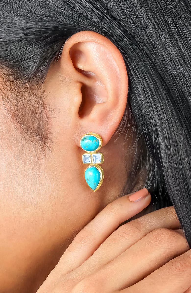 YS GEMS Stabilized Turquoise & Topaz Drop Earrings, Alternate, color, Blue