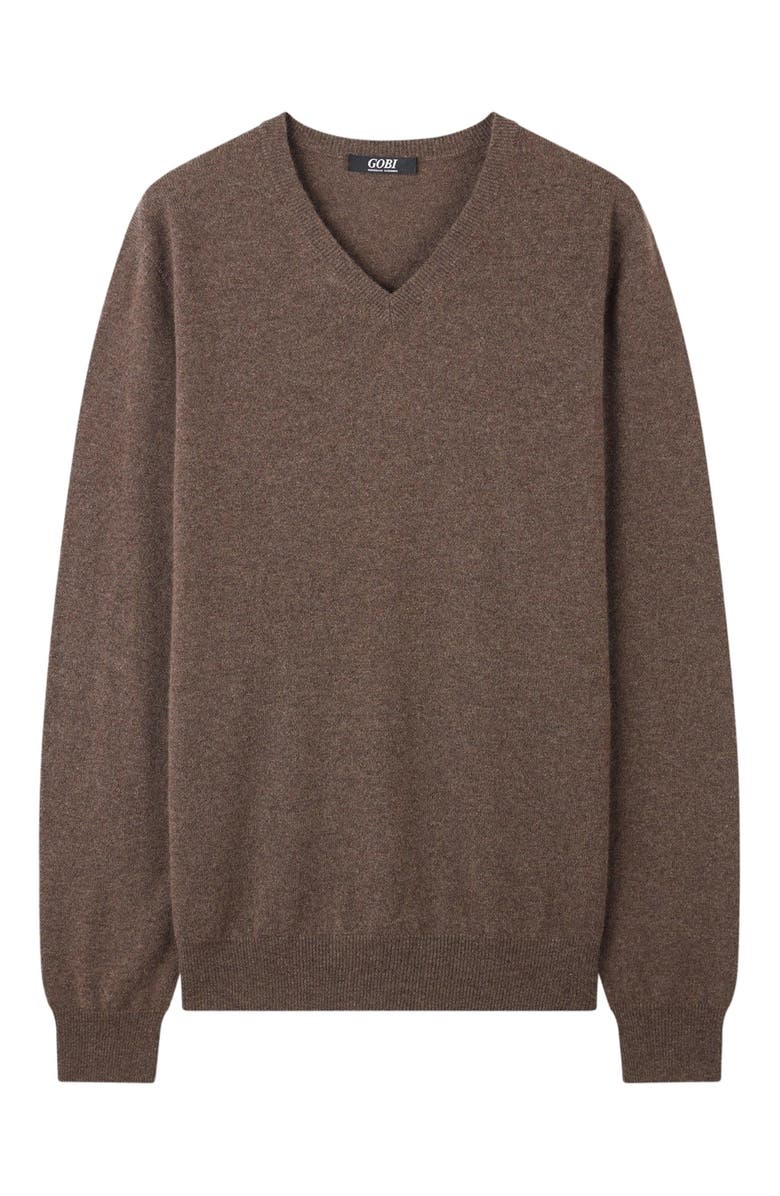 GOBI Mongolian Cashmere Essential V-Neck Cashmere Sweater, Alternate, color, Cocoa