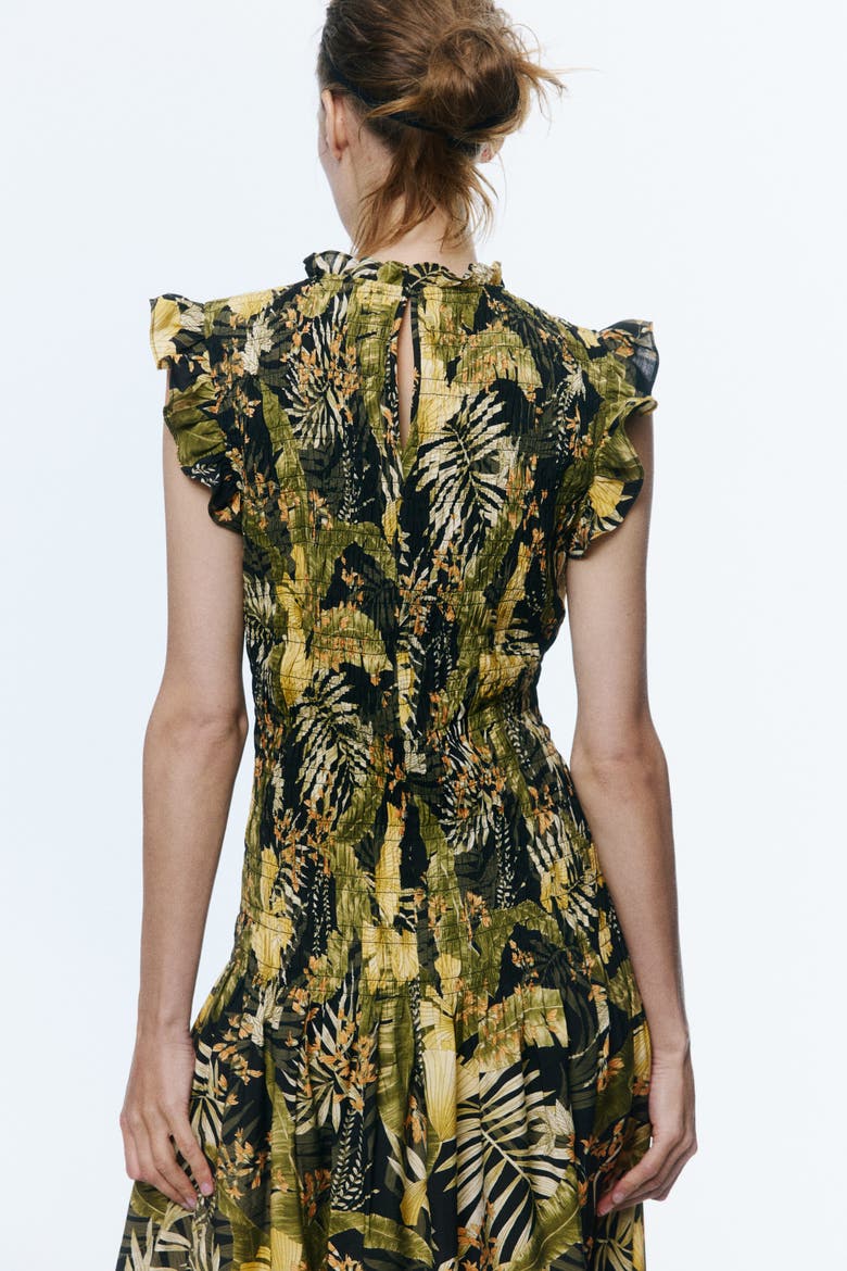 Smocked Midi Dress, Alternate, color, Black/floral