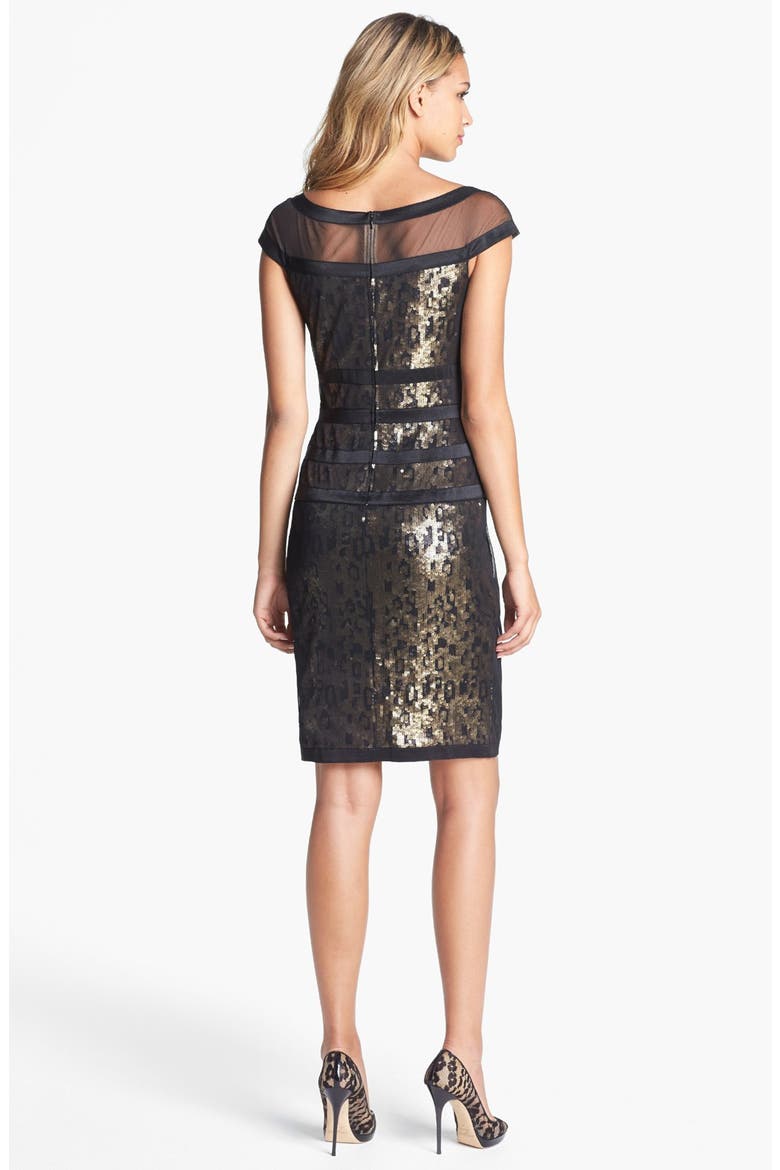 Illusion Sequin Sheath Dress, Alternate, color, BLACK/ GOLD