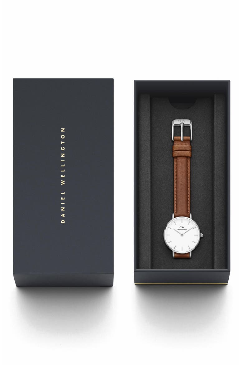 Classic Petite Leather Strap Watch, 28mm, Alternate, color, LIGHT BROWN/ WHITE/ ROSE GOLD