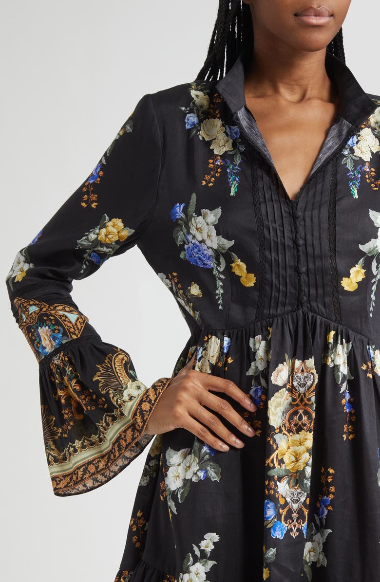 Camilla Ottoman Elegance Long Sleeve Linen & Silk Minidress, Alternate, color, Ottoman Elegance