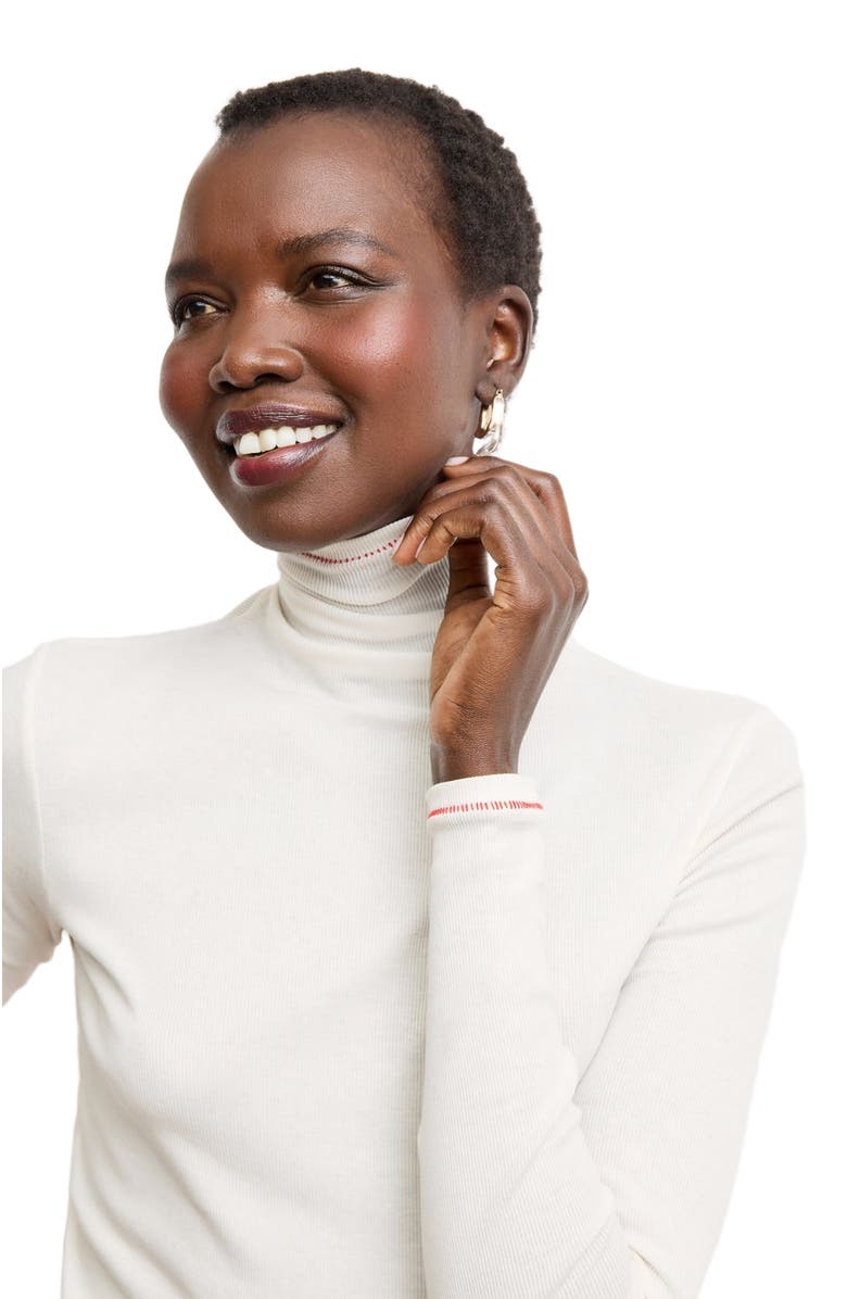 M.M.LaFleur Axam Organic Ribbed Pima Cotton Turtleneck, Alternate, color, Ivory/Red