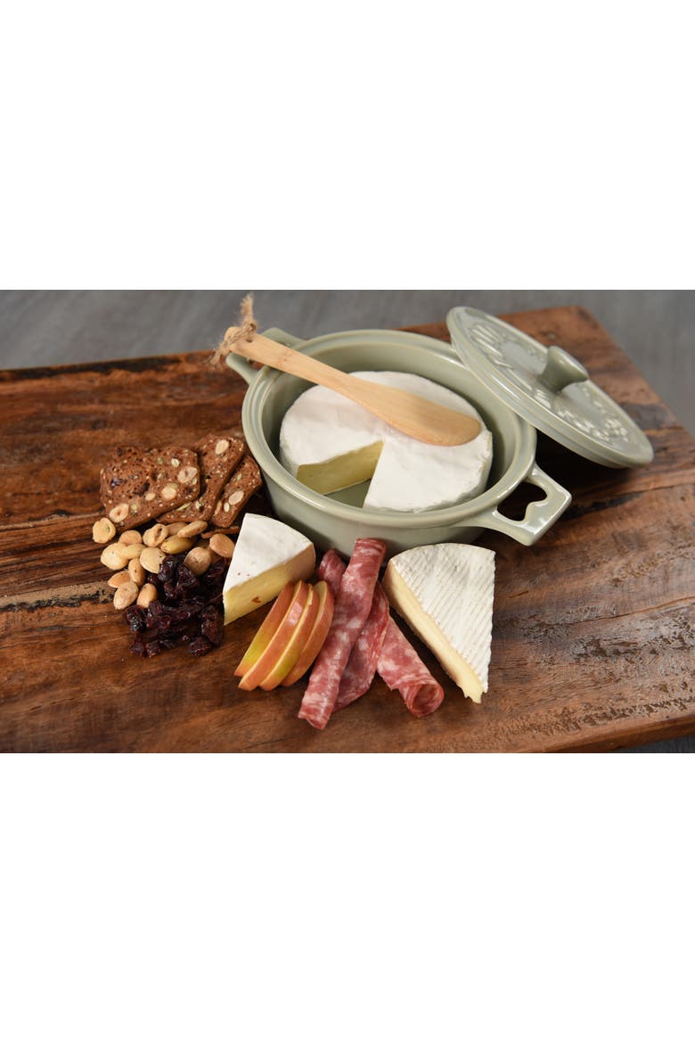 Round Lidded Stoneware Brie Bakers with Wood Spreaders, Alternate, color, Grey