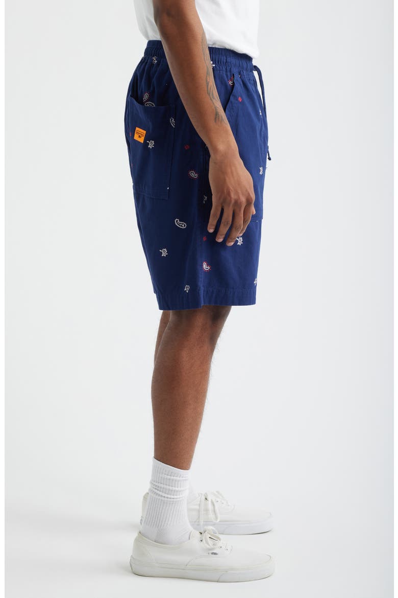 Paisley Organic Cotton Poplin Drawstring Chef Shorts, Alternate, color, ROYAL