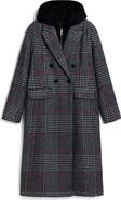 Desigual Tartan Plaid Overcoat with Removable Hood Inset