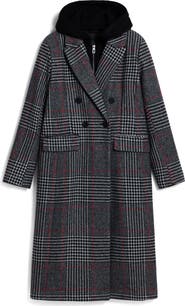 Desigual Tartan Plaid Overcoat with Removable Hood Inset