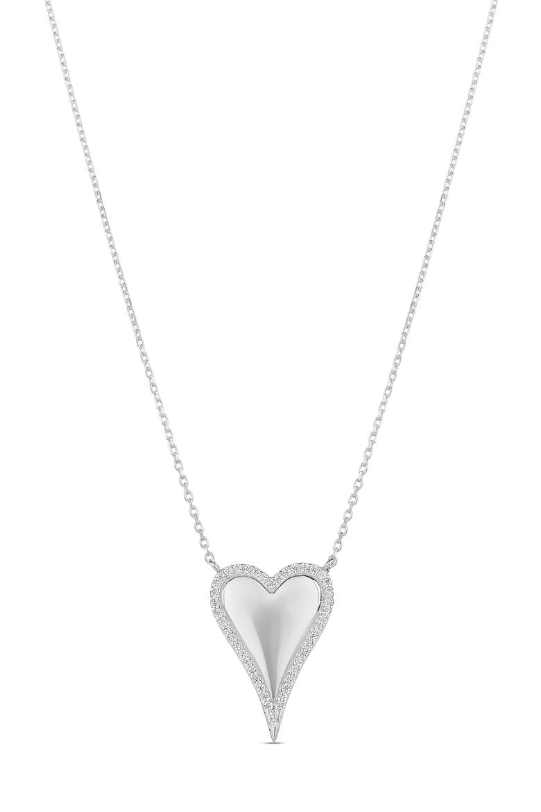 Cubic Zirconia Pavé Heart Pendant Necklace, Main, color, SILVER