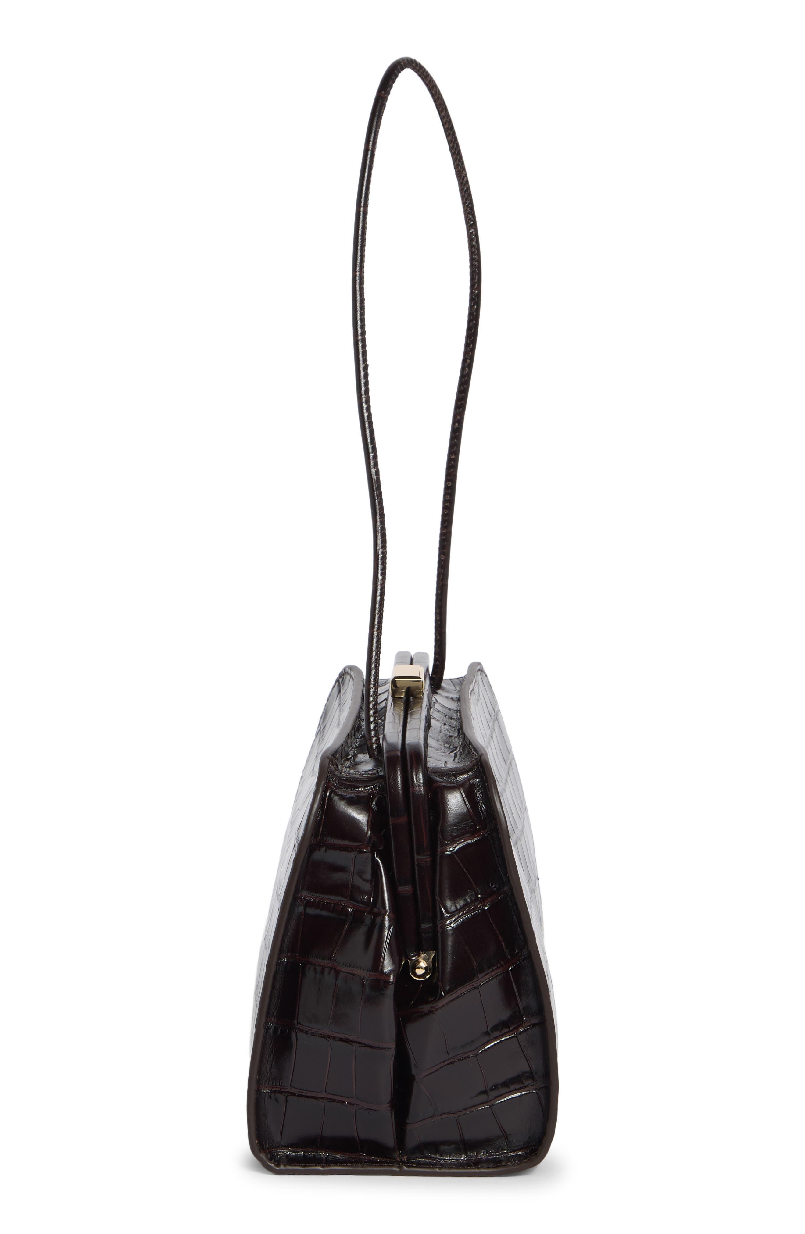 Zella Croc Embossed Leather Shoulder Bag, Alternate, color, EBONY