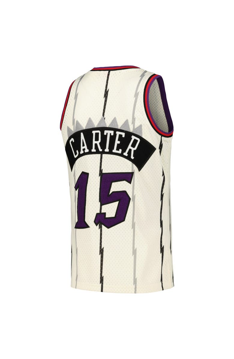 Mitchell & Ness Men's Mitchell & Ness Vince Carter Cream Toronto Raptors Chainstitch Swingman Jersey, Alternate, color,