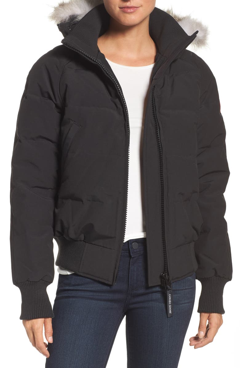 Canada Goose 'Savona' Bomber Jacket with Genuine Coyote Fur Trim, Main, color, 