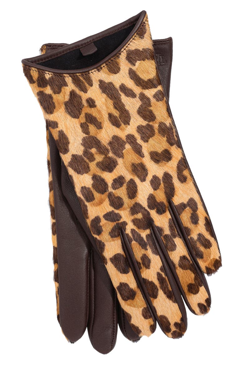 Ocelot Hair Calf & Leather Gloves, Alternate, color, LEOPARD/ DK BROWN