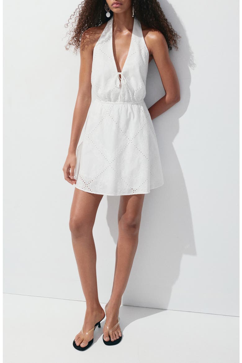 Openwork Embroidered Halter Minidress, Main, color, WHITE