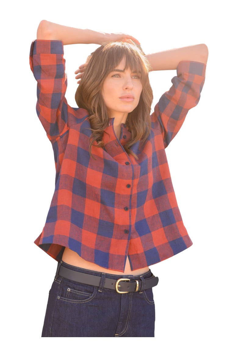 Check Swing Blouse, Main, color, RUST / NAVY CHECK