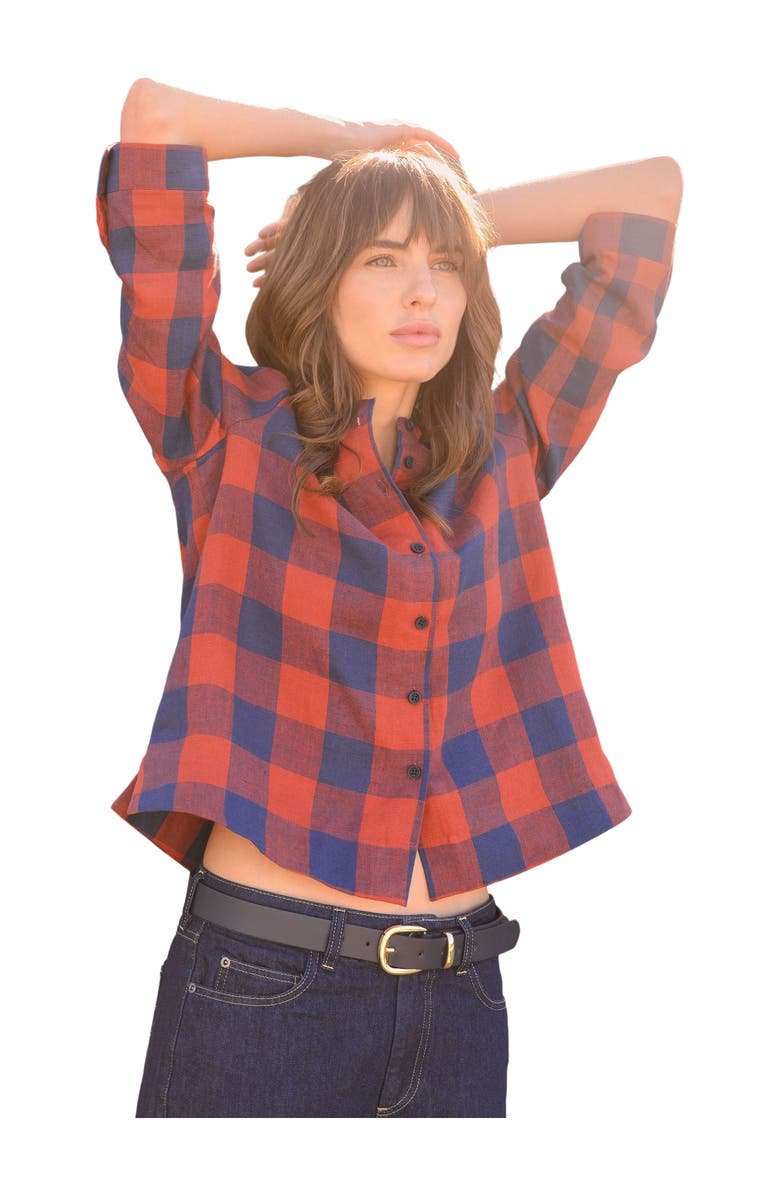 Celtic & Co. Check Swing Blouse, Main, color, Rust / Navy Check