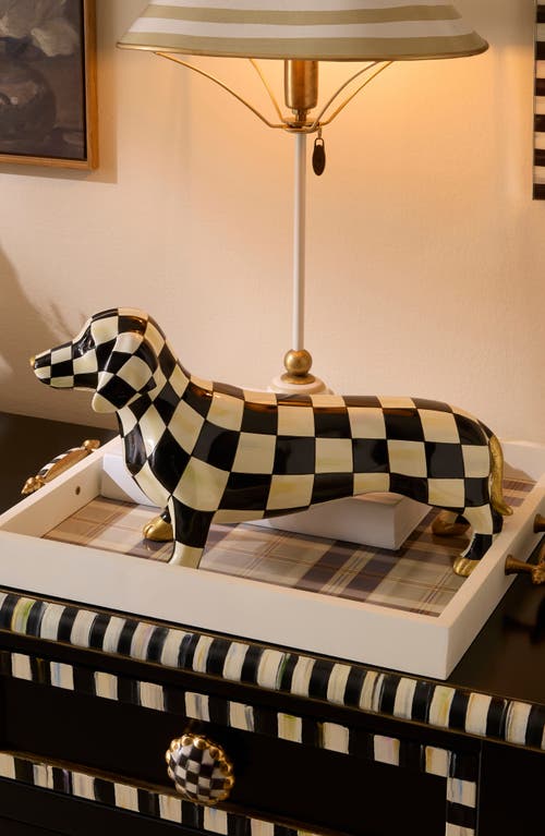 Mackenzie-childs Mackenzie Childs Courtly Check Hand Painted Dachshund Figurine In Black