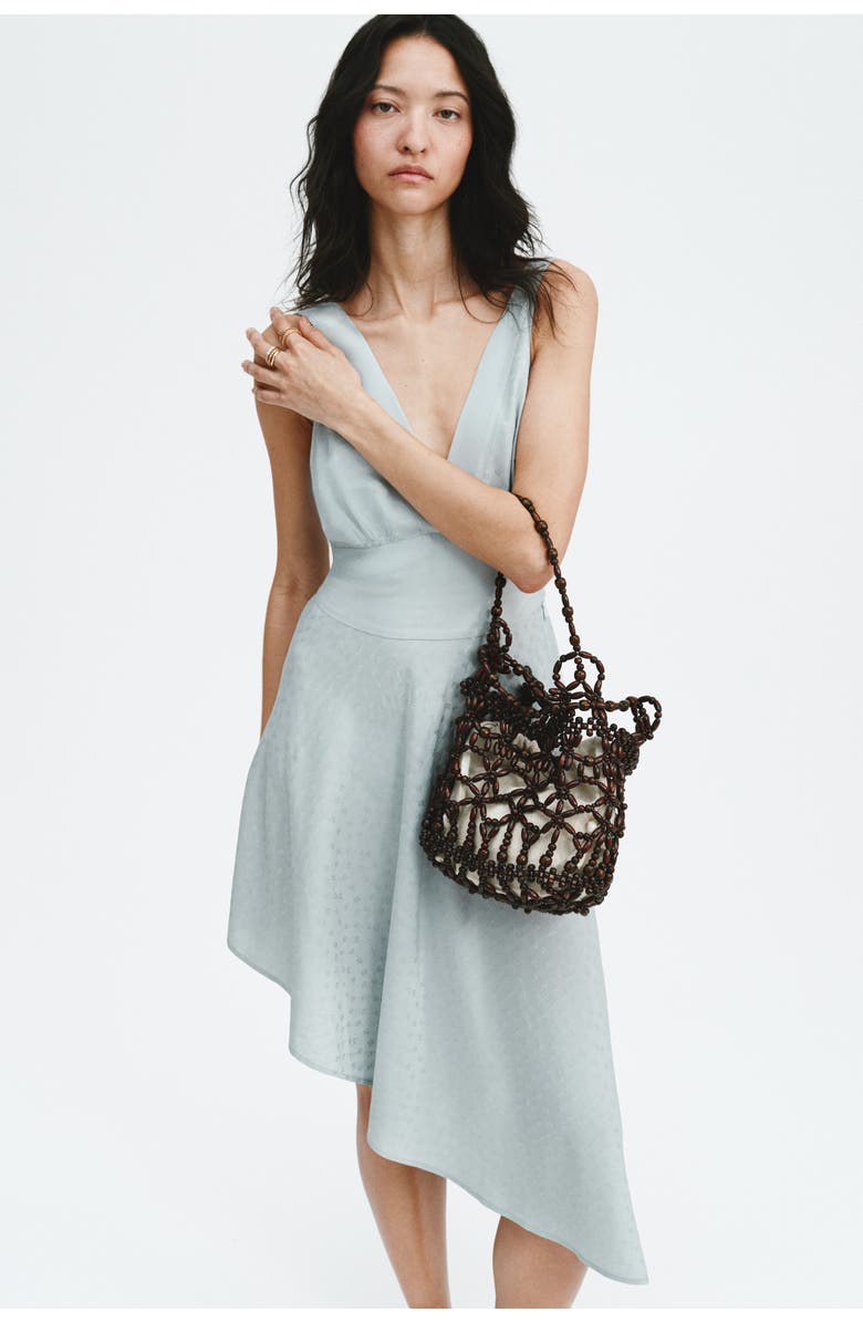 H&M Asymmetric Jacquard-weave Dress, Alternate, color, Light Dusty Turquoise