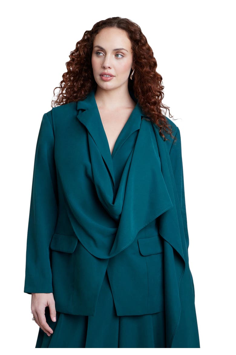 Draped Scarf Blazer, Alternate, color, DEEP TEAL