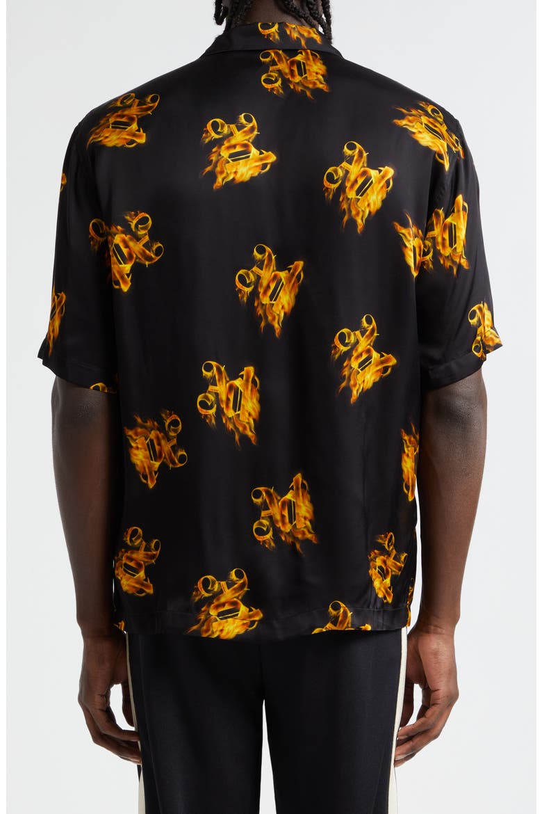 Burning Monogram Camp Shirt, Alternate, color, BLACK GOLD
