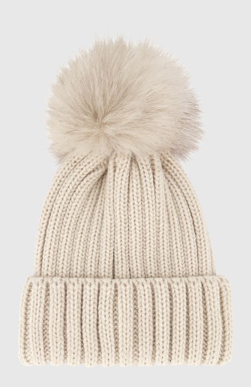 Lyla Grant Beanie Hat With Fur-free Fox (faux Fur) Pompom In Brown