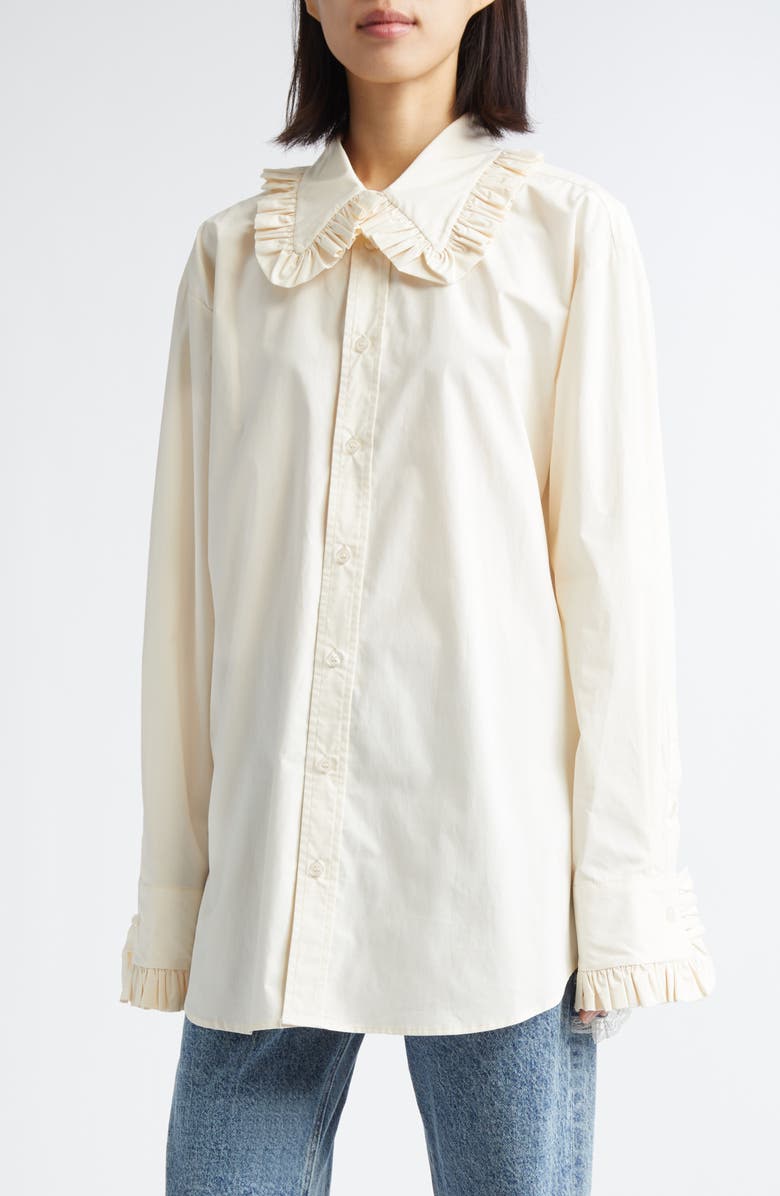 Tanner Fletcher Gender Inclusive Pippa Ruffle Button-Up Shirt, Alternate, color, Ivory