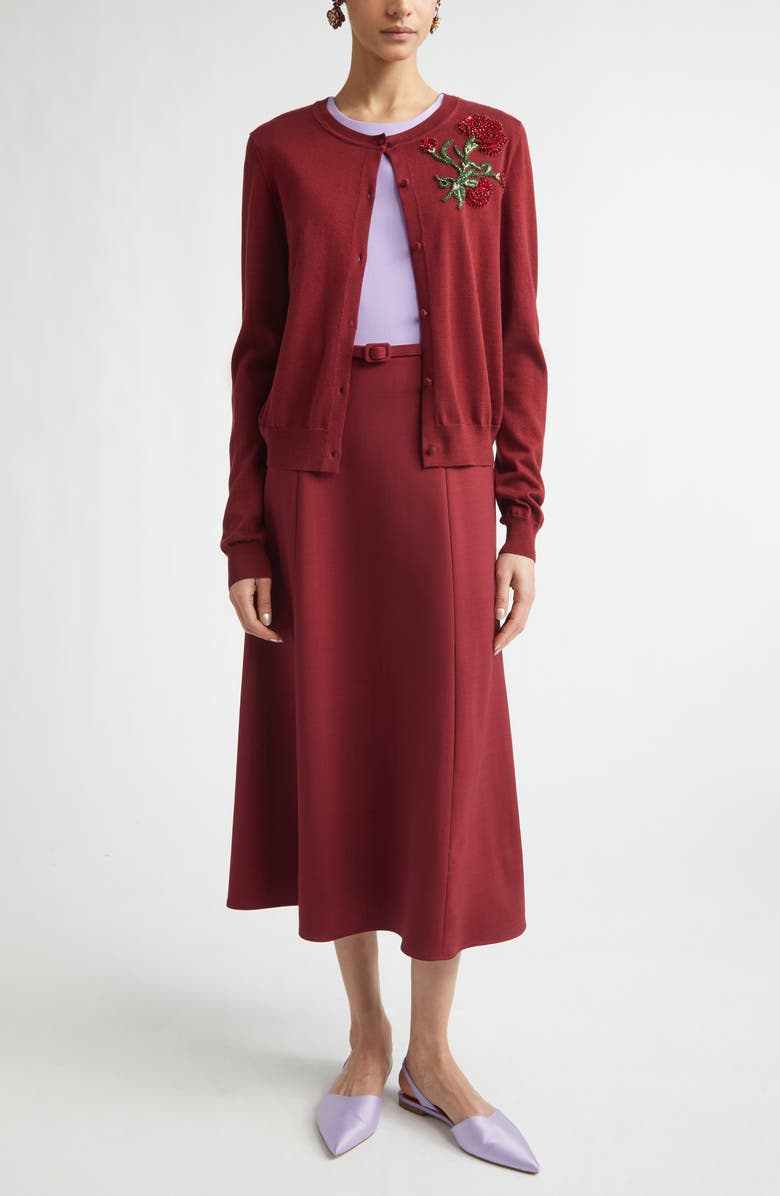 Carolina Herrera Crystal Embroidered Silk Cardigan, Alternate, color, Rioja Multi