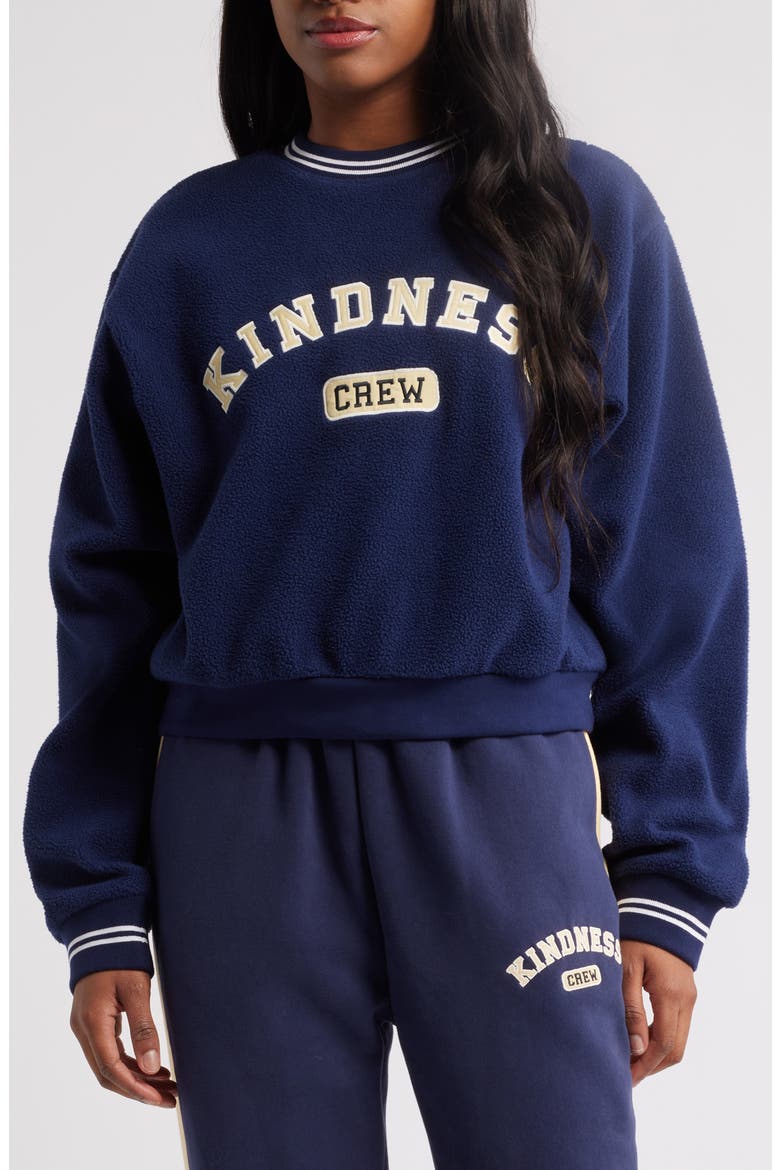 Kindness Crew Teddy Fleece Crewneck Sweatshirt, Main, color, NAVY