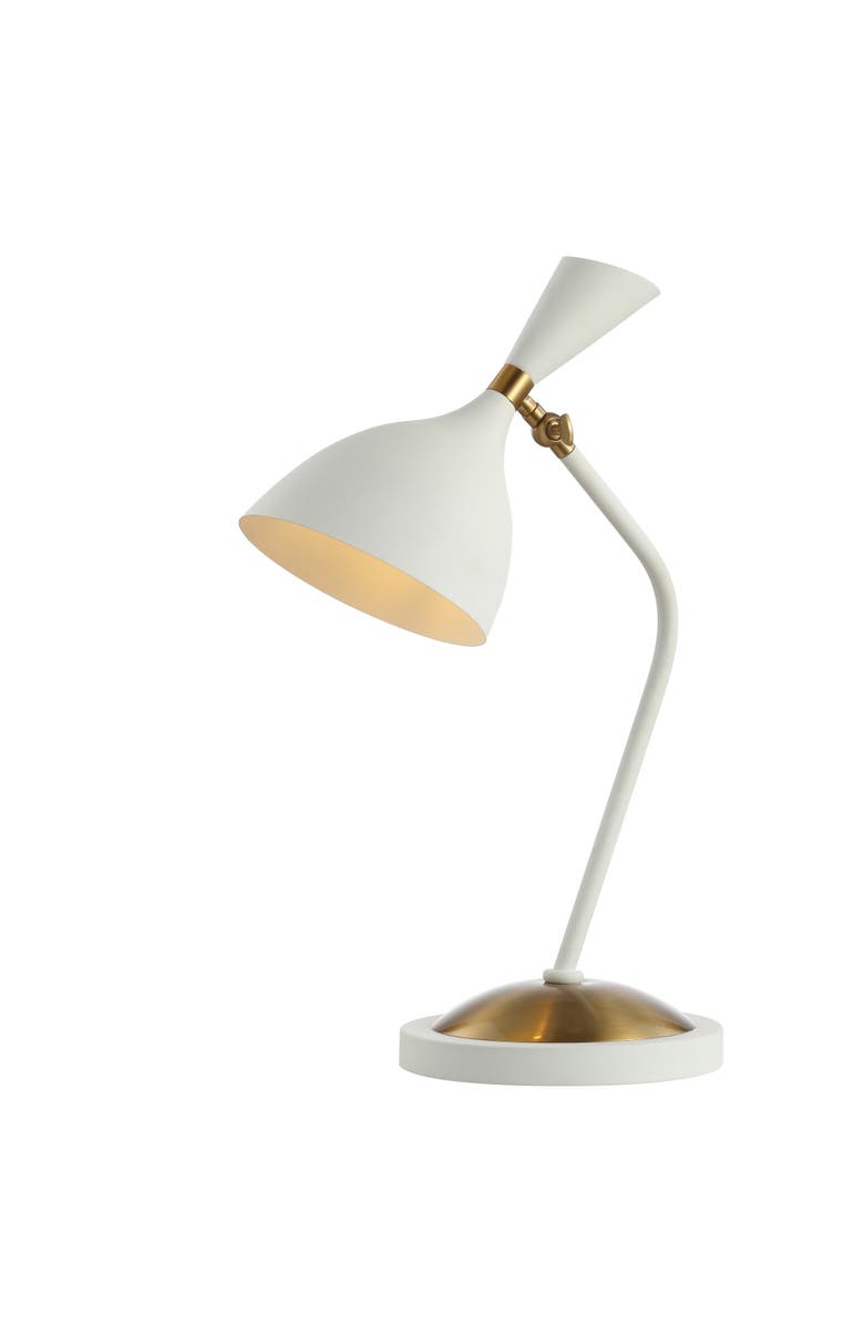 JONATHAN Y Albert Iron Retro Mid-Century LED Table Lamp, Main, color, White