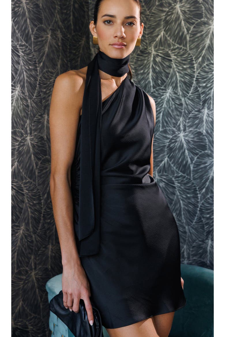 Hazel Hammered Satin Scarf Dress, Alternate, color, Black